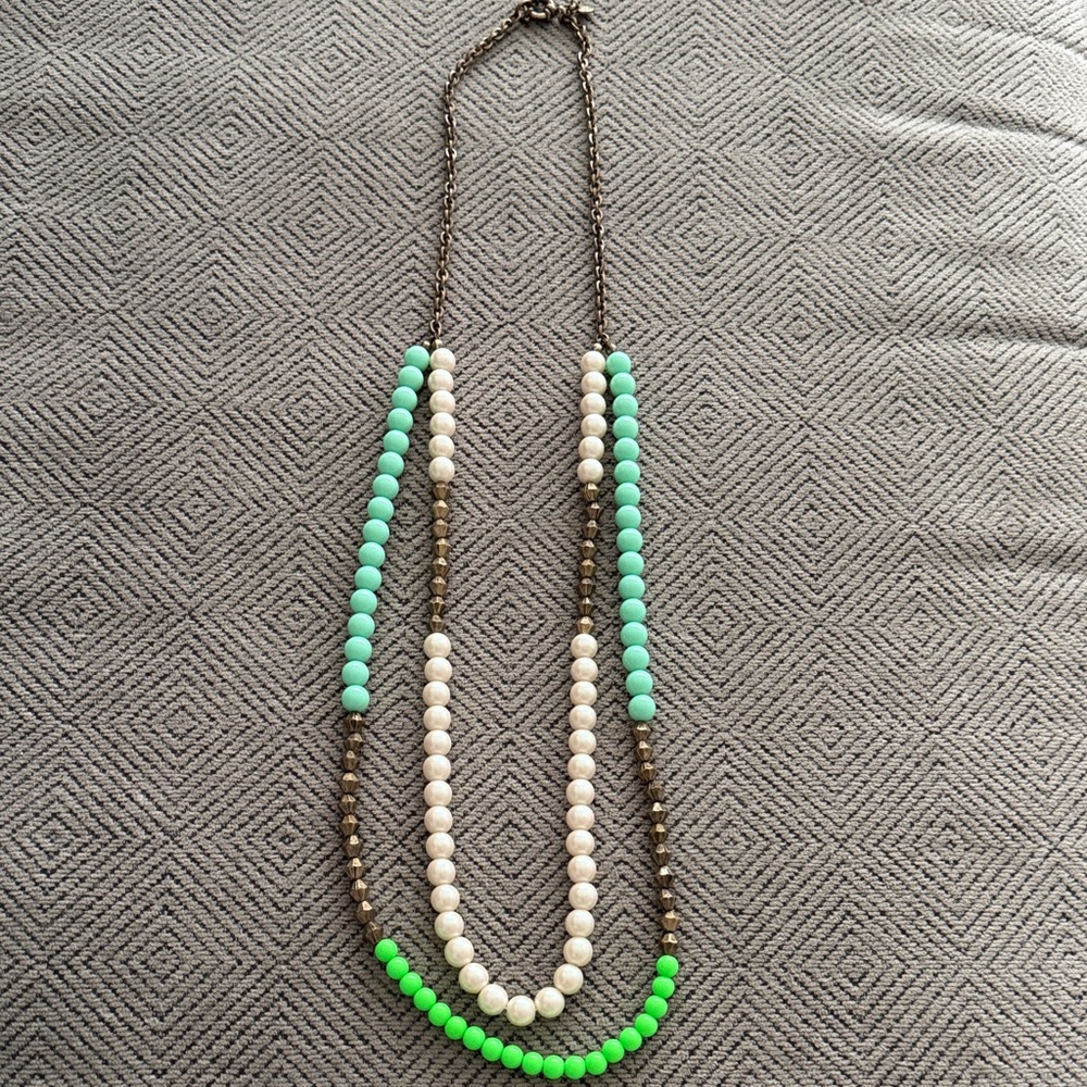 J. Crew Turquoise, White and lime green Beaded Necklace